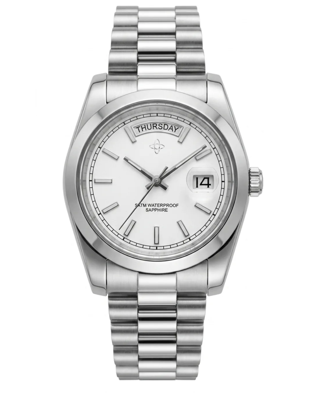 L'Intemporelle 36 mm — acier & saphir, 3 finitions (blanc, noir, bleu)
